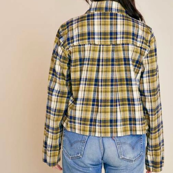 NWT Back Beat Co. ‘Plaid Boxy Cropped Shirt’ in “Gold Plaid” Size Large - Picture 2 of 16